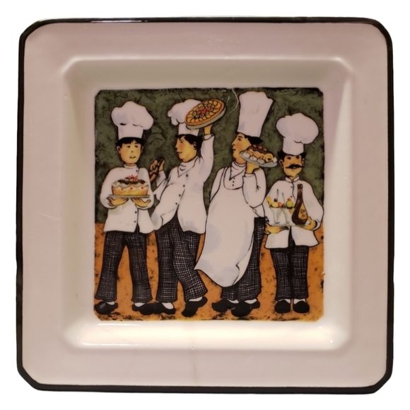 Vtg Brunelli Italy Square 4 Chefs Dessert Plate - Picture 1 of 9